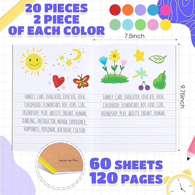 Henoyso 20 Pcs 120 Pages Primary Composition Notebooks K-2, Primary Journal Grades K-2, Writing Journal Practice Notebook for Kids in Preschool, Kindergarten, Back to School Supplies (Stylish)-DeskLoop Office