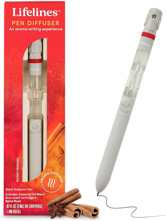 Lifelines Pen Diffuser, Spice Rush - 1mm Black Ballpoint Pen with Scented Essential Oil Blends – Aromatherapy Diffuser & Sensory Immersion Diffuse Aroma As You Write