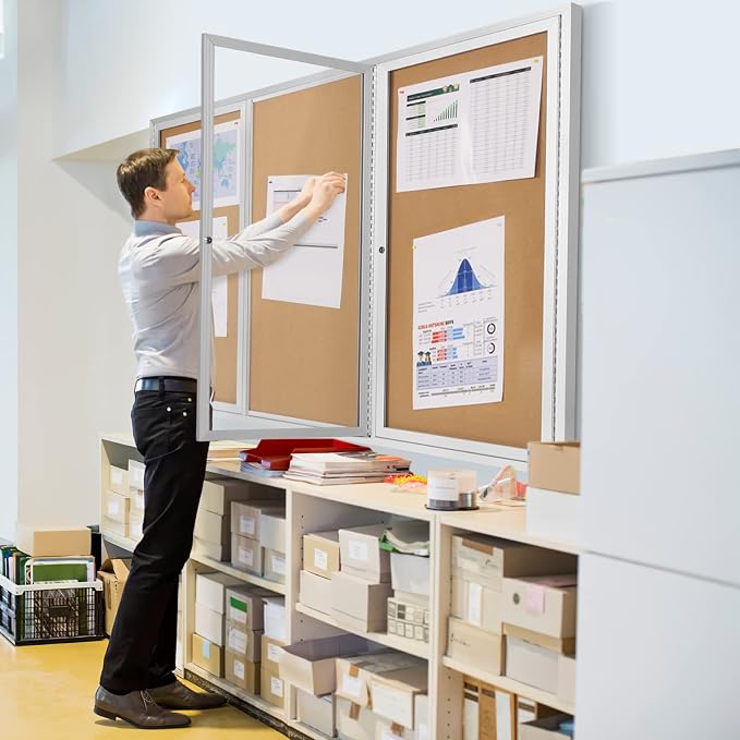 INNOVART Enclosed Bulletin Board 96”x48”, Lockable Cork Noticeboard - Image 7
