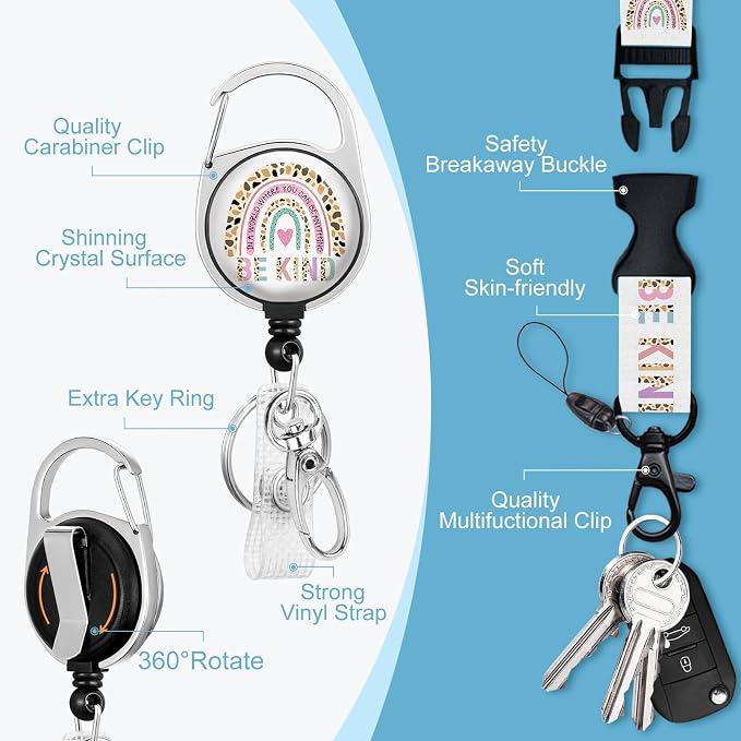 Id Badge Holder with Lanyard, Be Kind Badge Reel Retractable Heavy Duty and - Image 4