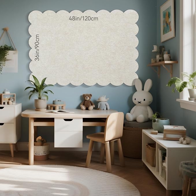 Lightomorrow Scalloped Bulletin Board, 48 x 36 Inches Felt Pin Board - Image 3