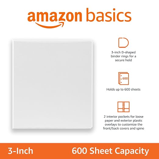 Amazon Basics 3 Ring Binders, 3 Inch D-Ring Organizer - Image 2