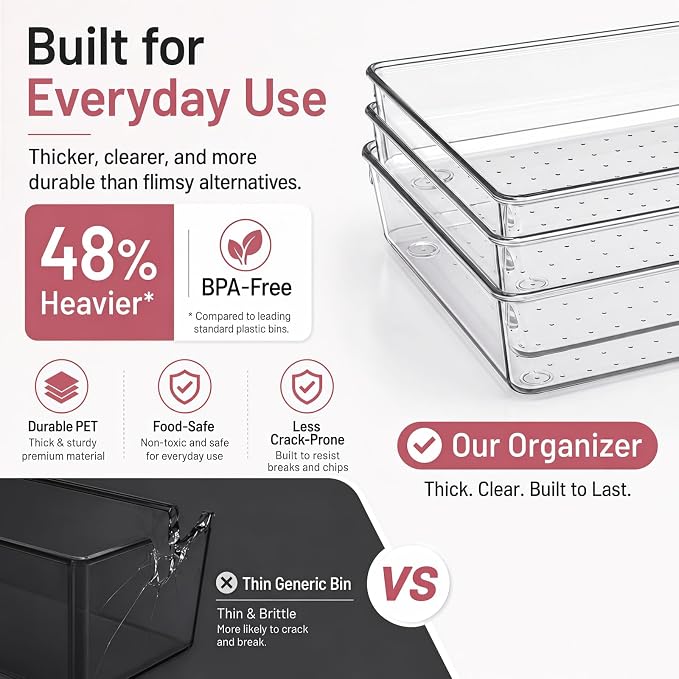 8 Pack Large Clear Plastic Drawer Organizer Bins - Image 4