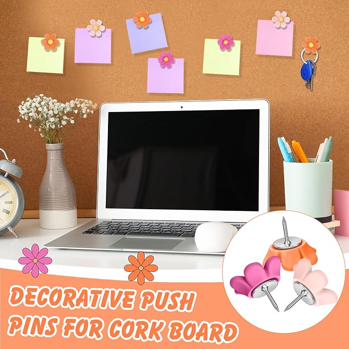 Sawysine 60 Pcs Cute Push Pins Decorative Push Pins Thumb Tacks Colorful Flower - Image 5