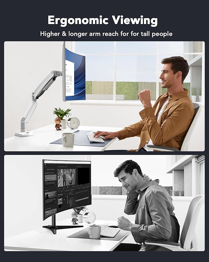HUANUO Single Monitor Arm for 40 inch Screens, Ultrawide Computer Monitor Mount Holds 26.48 lbs, Upgraded Adjustable Stand with USB, C-Clamp & Grommet Base, VESA 75x75 or 100x100mm-DeskLoop Office