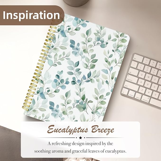 Cute Spiral Notebook journal B5 Aesthetic Pretty Design for Women Girls Kawaii with Pocket, 10 x 7.2 inch, Lined, Spring Leaves-DeskLoop Office