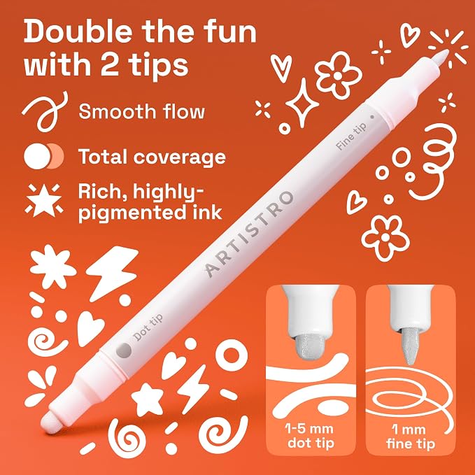 ARTISTRO 12 White Dual-Tip Acrylic Paint Markers – Paint Pens Set - Image 2
