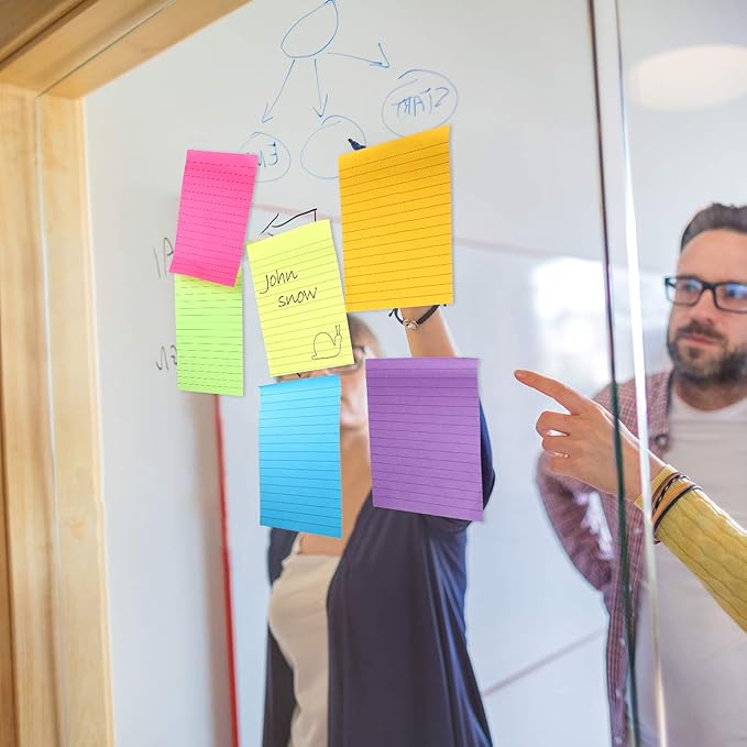 Outus 36 Pack Lined Sticky Notes 4 x 6 Inch Colorful Note Pads Back to School Lines Bright Ruled Self Sticky Pads Memos for Teacher School Classroom Office Supplies, 6 Colors (Fresh Color)-DeskLoop Office