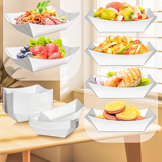 50 Pack 2Lb Paper Food Boat Trays Disposable Paper Boat Plate Containers - Image 6