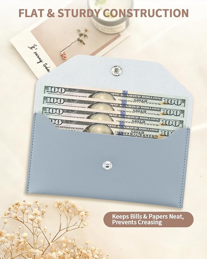 1 Pieces Money Saving Binder, Light Blue PU Leather Cash Envelopes Cash Wallet - Image 5