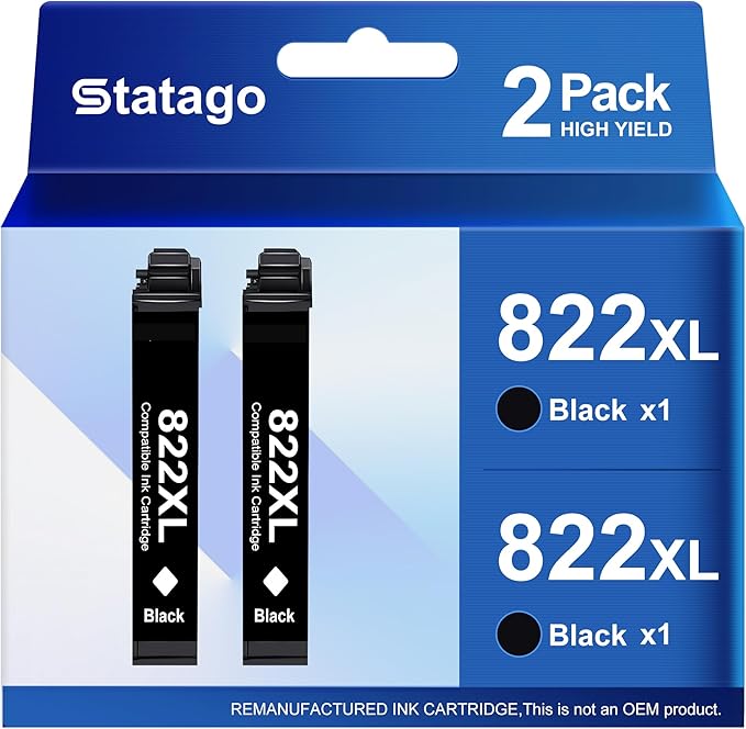 822XL Ink Cartridges Remanufactured Replacement for Epson 822 822XL T822 Ink Cartridge, 822xl Black Combo Pack for Workforce Pro WF-3820 WF-4833 WF-4830 WF-4820 Printer (2 Black)-DeskLoop Office