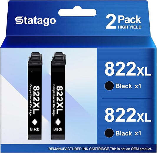 822XL Ink Cartridges Remanufactured Replacement for Epson 822 822XL T822 Ink Cartridge, 822xl Black Combo Pack for Workforce Pro WF-3820 WF-4833 WF-4830 WF-4820 Printer (2 Black)-DeskLoop Office