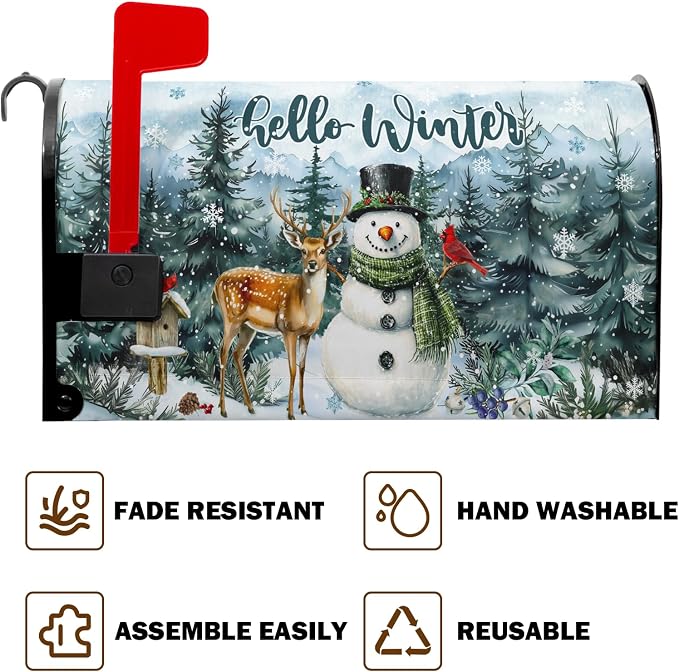 Hello Winter Snowman Mailbox Covers Magnetic Christmas Snow Xmas Mailbox Cover - Image 7