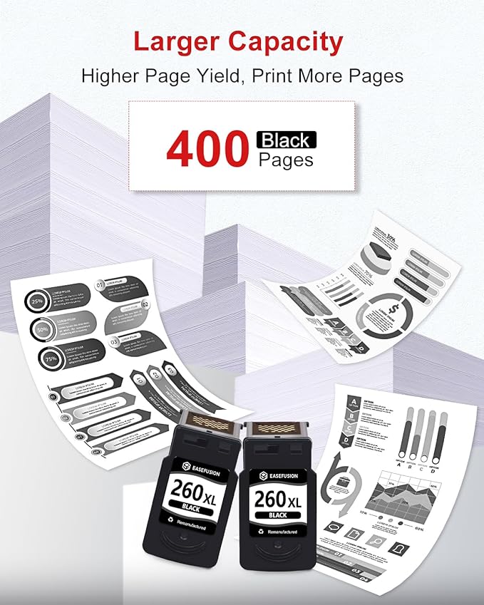 260XL Replacement for Canon 260XL PG-260 Black Ink Cartridges 260 PG260 Compatible with Canon Pixma TS6420a TS6420 TR7020a TS5300 TS5320 TR7020 Printer Ink Cartridges (2 Black)-DeskLoop Office