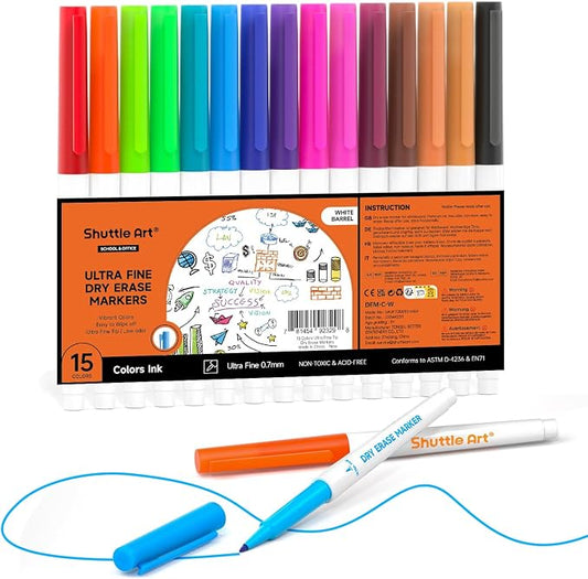 Shuttle Art Ultra Fine Dry Erase Markers, 15 Colors Whiteboard Markers by ShuttleArt