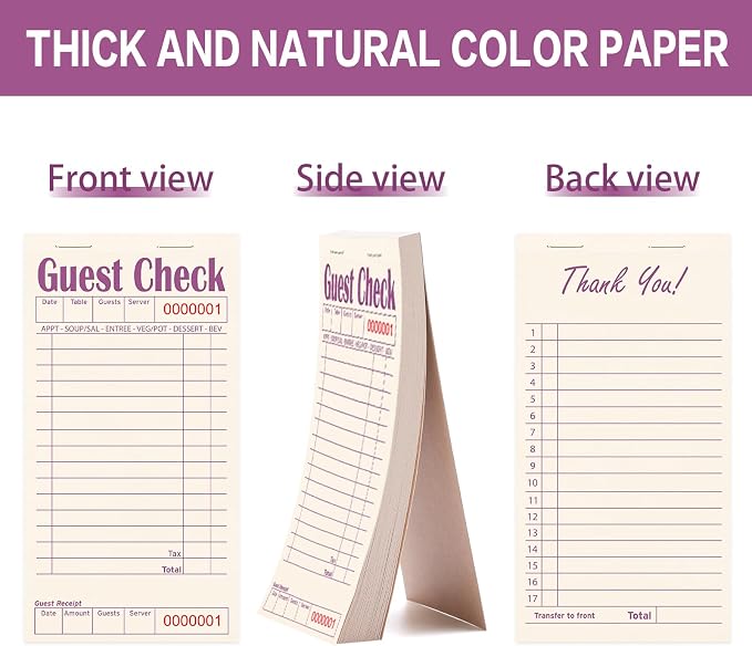Guest Checks Books for Servers, Server Note Pads, 24 Pack, Natural Color Paper - Image 3