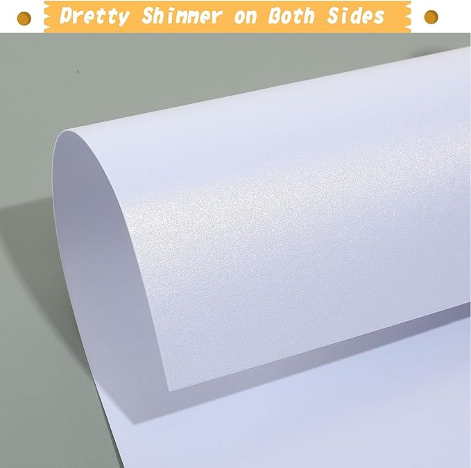 120 Sheets White Shimmer Cardstock 8.5 x 11 Inch Certificate Paper Card Stock, 250gsm/92lb Double Sided Printer Paper Pearlescent Paper for Invitations, Certificates, Crafts, DIY Cards-DeskLoop Office