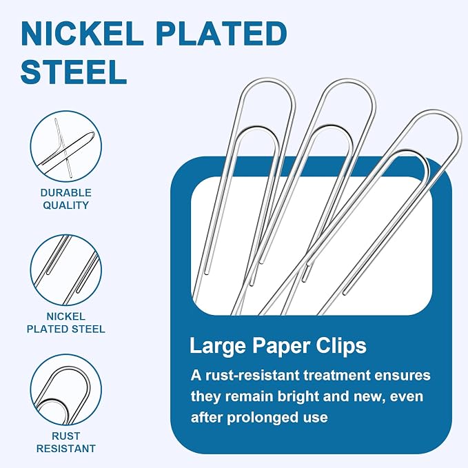 200 Pack 2In Jumbo Heavy Duty Paper Clips, Large Stainless Steel PaperClips - Image 3