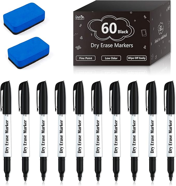 Black Dry Erase Markers - Set of 60-DeskLoop Office