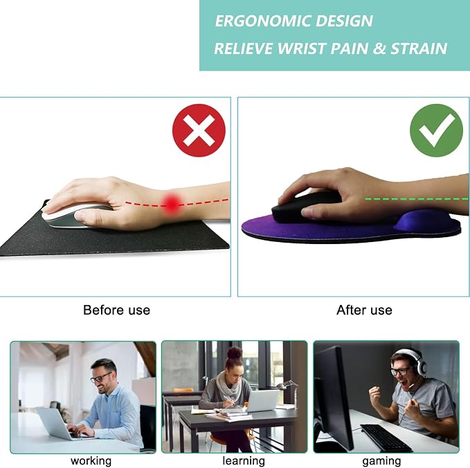 Mouse Pad with Wrist Support, Ergonomic Mouse Pad with Memory Foam Wrist Rest - Image 2
