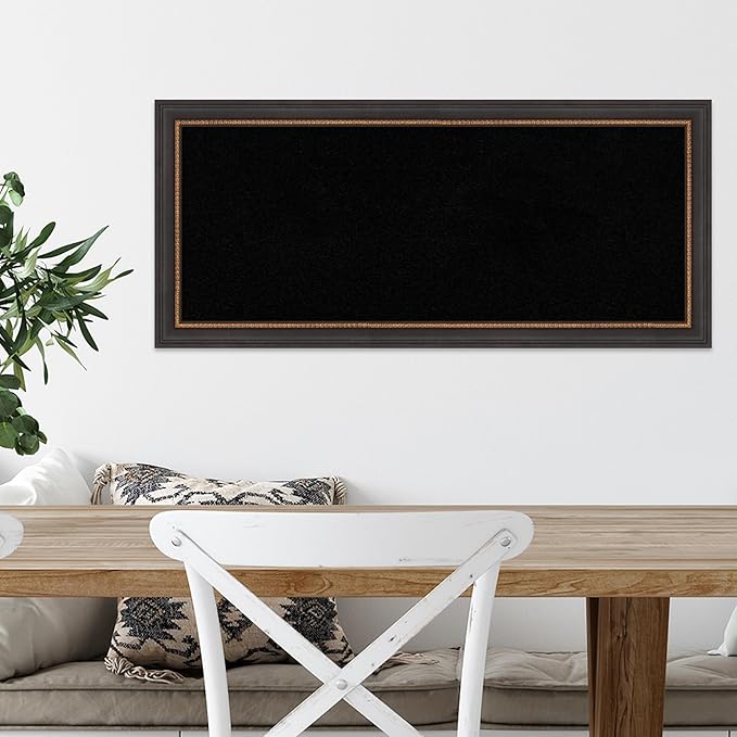 Amanti Art Black Cork Board for Wall, 15x33 Vision Board with Black Wood Frame, Medium Corkboard Office Decor for Home Organization, Traditional Corkboard Pinboard to Display Items for Home-DeskLoop Office