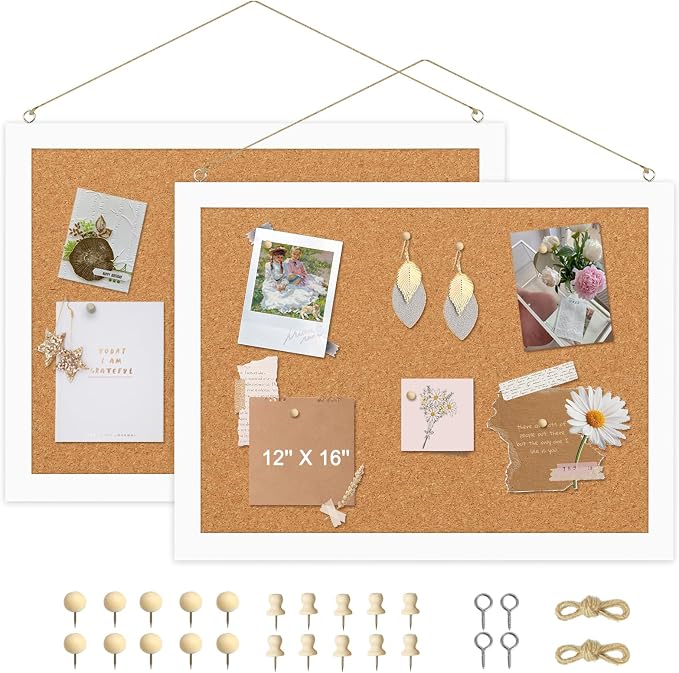 2-Pack Double-Sided Small Wood Framed Cork Board, Picture Display Vision Board by AMUSIGHT