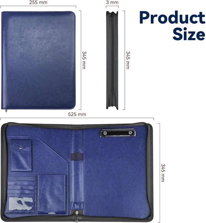 Zippered Padfolio Organizer, WRIYES Leather Planner Binder, 10.2 Inch Portfolio - Image 5