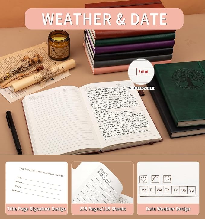 Lined Journal Notebook, A5 Leather Vintage Journals - Image 3