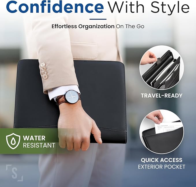 STYLIO Zipper Padfolio Portfolio Binder Organizer | Faux Leather Portfolio - Image 5