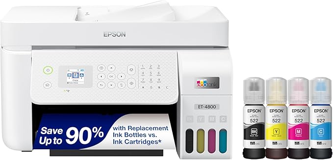 Epson EcoTank ET-4800 Wireless All-in-One Cartridge-Free Supertank Printer & EcoTank ET-M1170 Wireless Monochrome Supertank Printer with Ethernet Plus 2 Years of Unlimited Ink*,White-DeskLoop Office