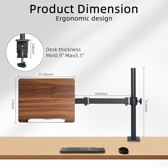Adjustable Book Stand with Desk Clamp Mount, Wooden Reading Holder with Metal - Image 2