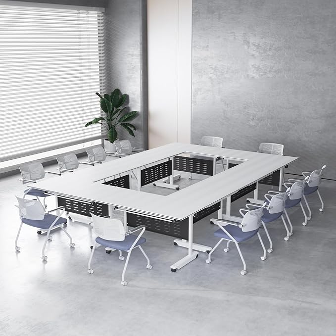 10Pack Conference Room Table, Folding Conference Table for Office Classroom, Mobile Training Tables with Casters Silent Wheels, Large Rectangular Convertible Modular Seminar Tables (10Pack L55.1in)-DeskLoop Office