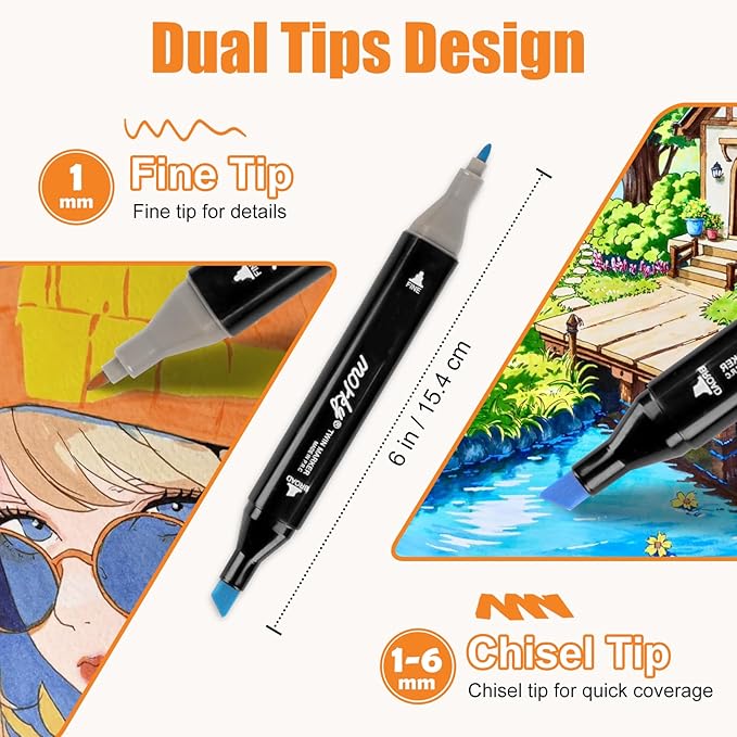 168+2 Colors Alcohol Markers with Free App, Chisel Tip and Fine Tip, Dual Tip Alcohol-Based Marker set for Artist Adult, Art Marker for Painting, Coloring, Sketching and Drawing,Great Gift Idea-DeskLoop Office