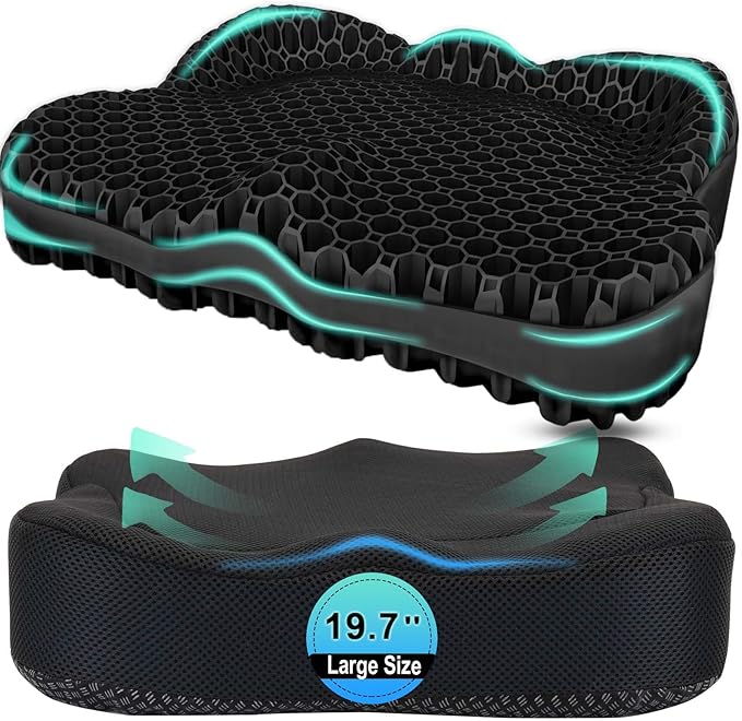 Thicken 19.7in Seat Cushion, Gel Seat Cushion for Long Sitting–Office Chair, Wheelchair, Car Cushion, Large Cooling Pad for Back Pain, Sciatica, Tailbone Pain Relief-DeskLoop Office