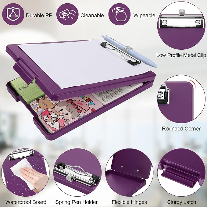 Meiikun Small Clipboard with Storage, A5 Clipboards with Pen Holder, Half - Image 5
