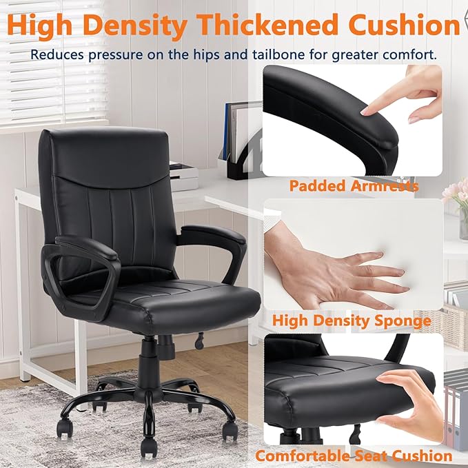 CLATINA Mid Back Leather Office Executive Chair with Lumbar Support and Padded Armrestes Swivel Adjustable Ergonomic Design for Home Computer Desk 2 Pack-DeskLoop Office