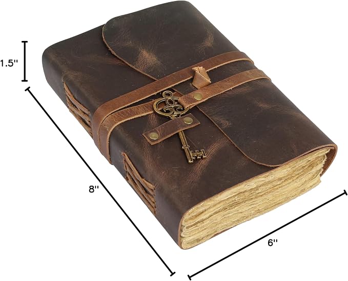Leather Journal with Deckle Edge Paper 8x6 inch and Vintage Key | Handmade - Image 9