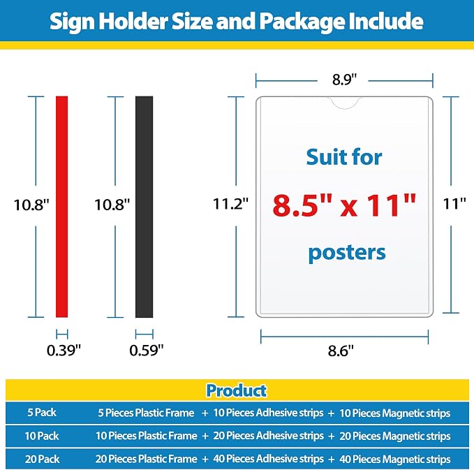 Magnetic Sign Holder 8.5 x 11 Wall Sign Holder 5Pack, Rigid Plastic Door Sign - Image 4