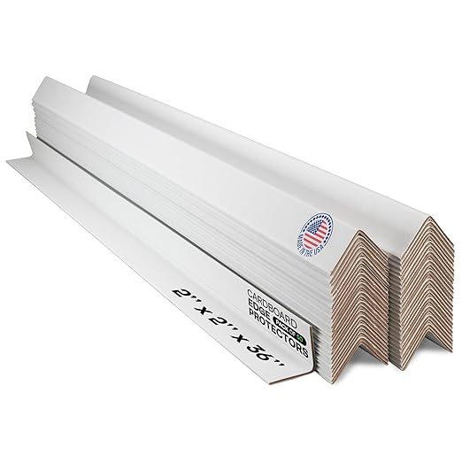 IDL Packaging Cardboard Edge Protector 2" X 2" X 36", Pack of 50 - White Kraft Cardboard Corner Protectors for Shipping - V-Board Reinforced Pallet Edge Protector - Eliminates Shifting of Packaging-DeskLoop Office
