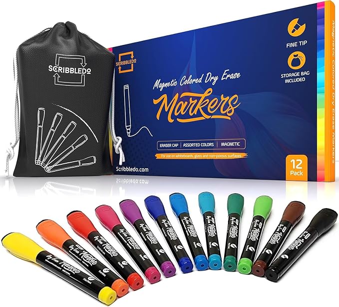 Scribbledo Magnetic Dry Erase Markers Fine Tip, Low-Odor Whiteboard Markers - Image 4