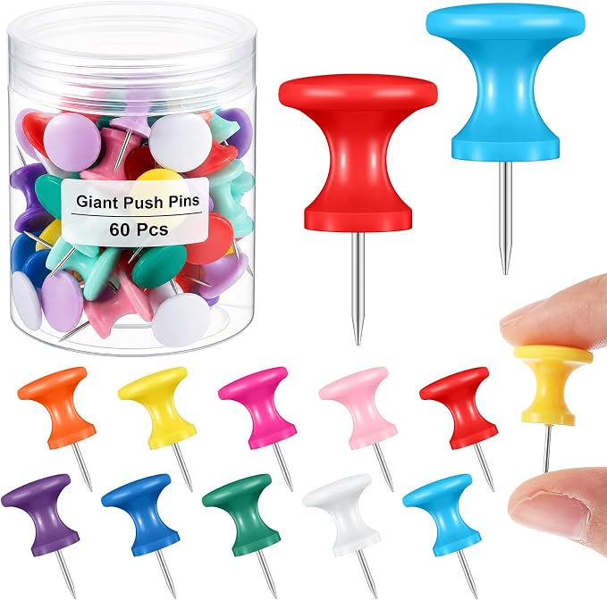 Outus 60 Pcs Giant Push Pins Jumbo Tacks 1/1.8inch Plastic Head by Outus