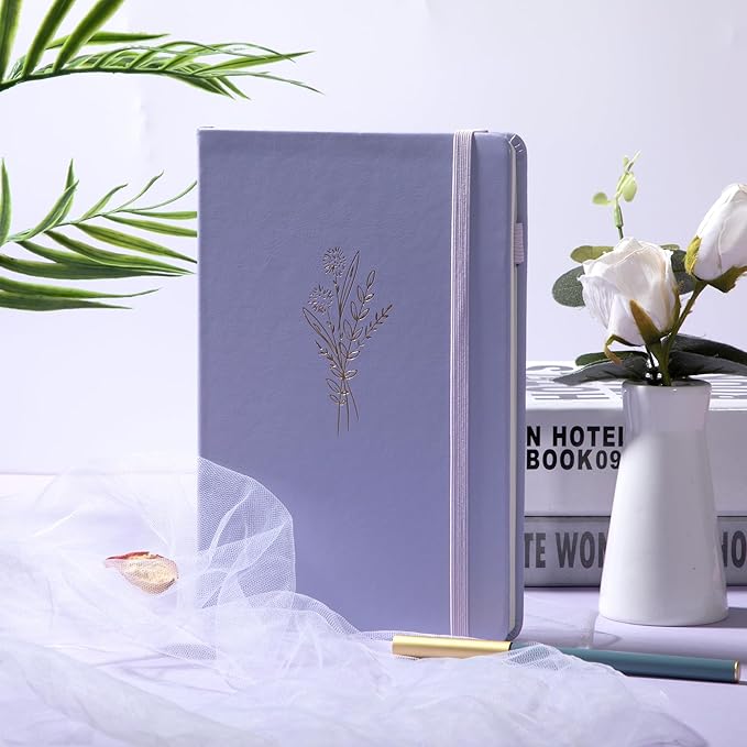 Lined Journal Notebook for Women Cute Leather Journals for Writing Aesthetic Floral Diary 192 Pages A5 Hardcover Journaling Notebooks with Pen Loop, 5.7 x 8.3 In, Purple-DeskLoop Office