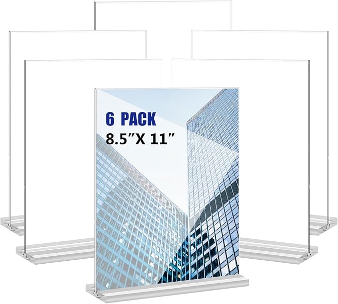 KOOLDE Acrylic Sign Holder 8.5x11 Inches 6 Pack T Shape Desktop Display Stand by KOOLDE