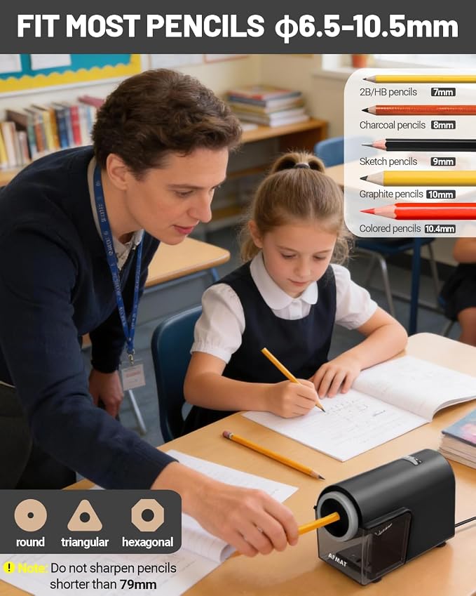 AFMAT Electric Pencil Sharpener, Fully Automatic Pencil Sharpener - Image 3