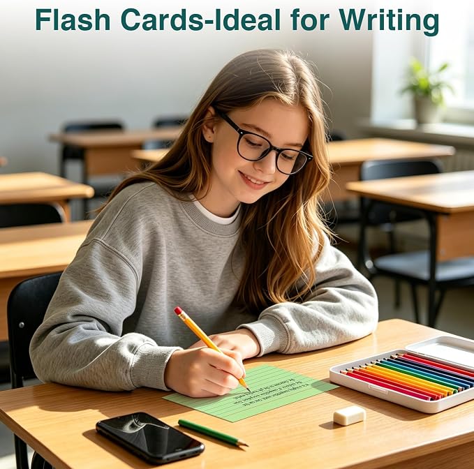 Index Cards 5x8, 100 Sheets, Ruled Color Flash Cards - Image 6