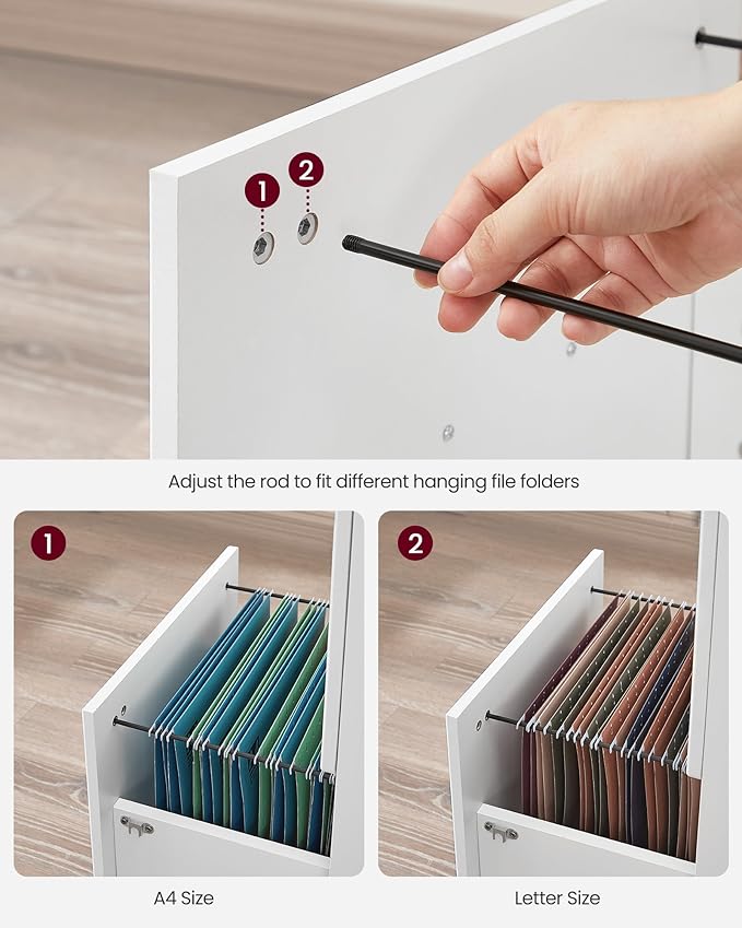 VASAGLE 2-Drawer File Cabinet, Locking Filing Cabinet for Home Office, Small Rolling Printer Stand, A4, Letter-Size Hanging Files, Assembly Required, White ULCD027T46V2-DeskLoop Office