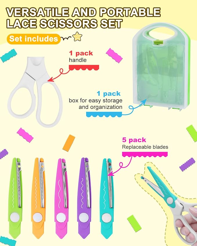 UCEC Decorative Paper Scissors Set, 5 Pairs Zig Zag Edges - Image 2