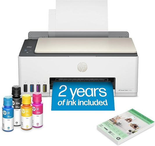HP Smart Tank 5103 Wireless All-in-One Refillable Ink Tank Printer, Scanner, Copier with 2 Years of Ink and 100 Sheets of Photo Paper Included, Best for Home (5D1B2A)-DeskLoop Office