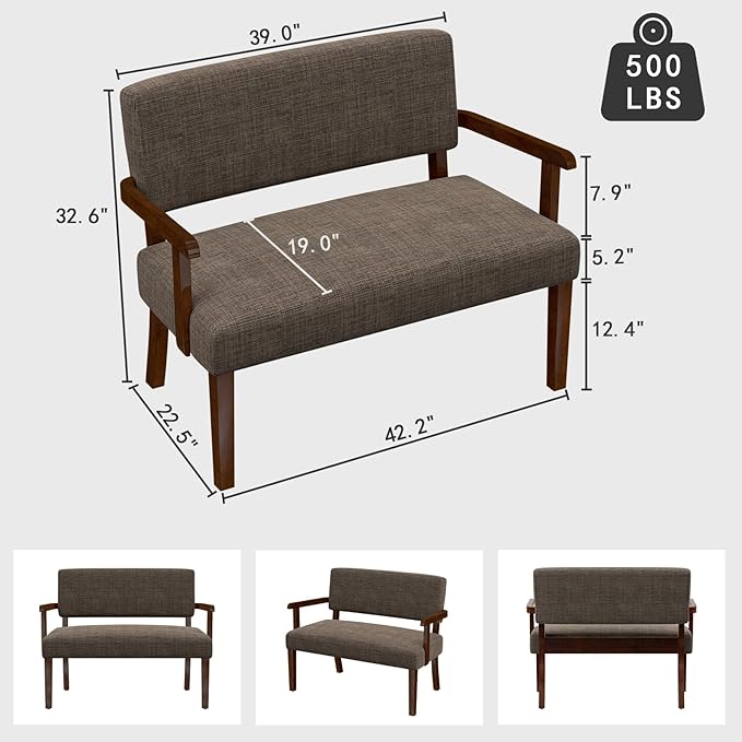 Accent Chair 2 Seat, Arm Chairs with Soft Seat and Armrests for Living Room, Love seat for Dining, Reading, and Waiting Rooms (Brown)-DeskLoop Office