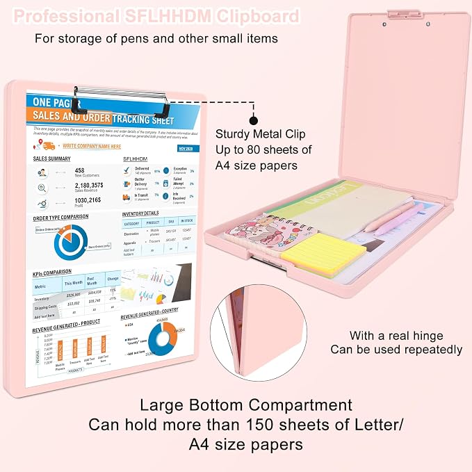 SFLHHDM Clipboard with Storage, Heavy Duty Clip Boards 8.5x11 with 2 Storage - Image 5